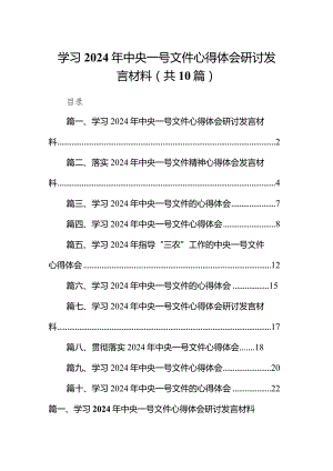 学习2024年中央一号文件心得体会研讨发言材料10篇供参考.docx