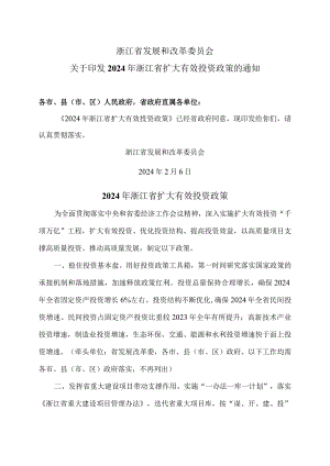 2024年浙江省扩大有效投资政策（2024年）.docx