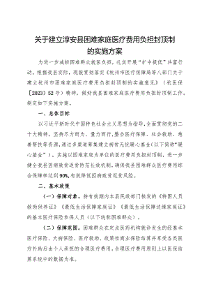 2024年《关于建立淳安县困难家庭医疗费用负担封顶制的实施方案》.docx