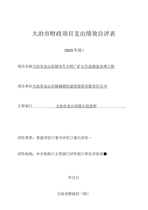 大冶市财政项目支出绩效自评表.docx