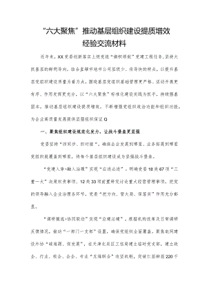 “六大聚焦”推动基层组织建设提质增效经验交流材料.docx