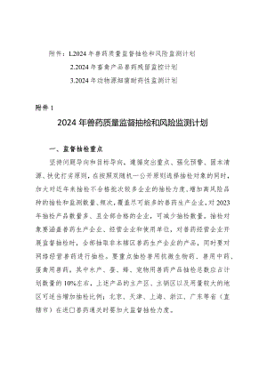 2024年兽药质量监督抽检和风险、畜禽产品兽药残留、动物源细菌耐药性监测计划.docx