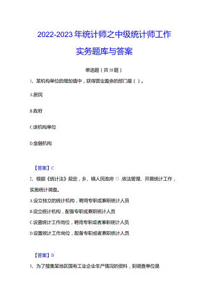 2022-2023年统计师之中级统计师工作实务题库与答案.docx