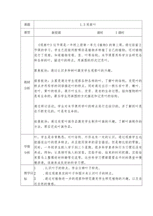 1.3观察叶（教案）-教科版科学一年级上册.docx