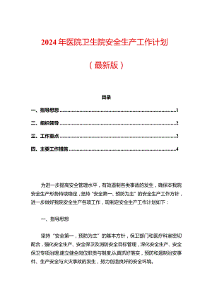 2024年医院卫生院安全生产工作计划（最新版）.docx