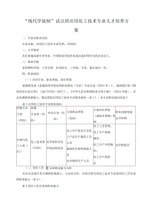 “现代学徒制”试点班应用化工技术专业人才培养方案.docx