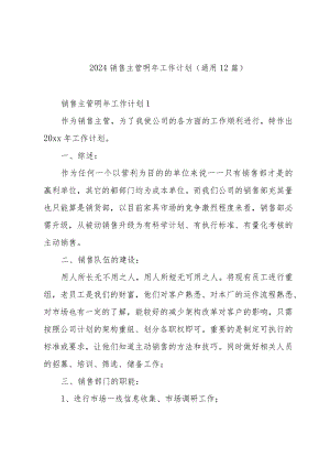 2024销售主管明年工作计划（通用12篇）.docx
