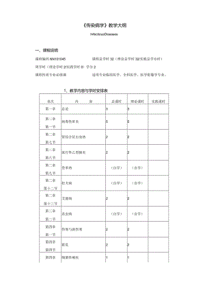 人卫9版《传染病学》教学大纲(适用对象临床医学全科医学、医学影像学、精神(仁济)专业).docx