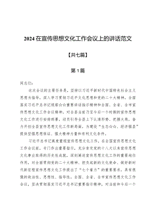 2024在宣传思想文化工作会议上的讲话范文【7篇】.docx