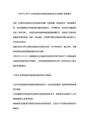 2024年NICE《外周动脉钙化病变的血管内碎石术指南》推荐要点.docx