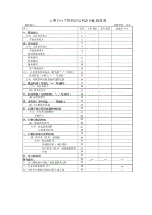 火电企业年度利润及利润分配预算表.docx