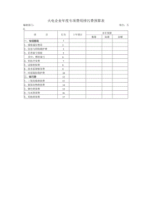 火电企业年度专项费用排污费预算表.docx