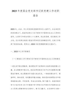 2023年度国企党支部书记抓党建工作述职报告.docx