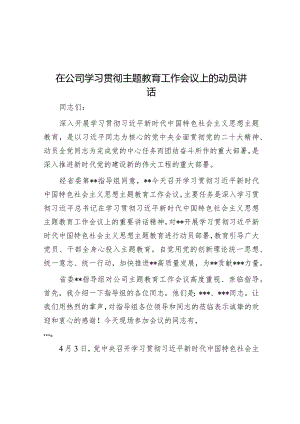 在公司学习贯彻主题教育工作会议上的动员讲话.docx
