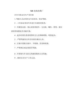 XX电线电缆厂汽车司机安全生产责任制（2023年）.docx