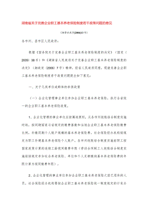 湖南省关于完善企业职工基本养老保险制度若干政策问.docx