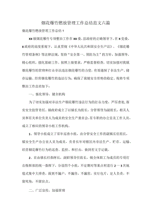 烟花爆竹燃放管理工作总结范文六篇.docx