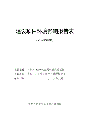 年加工3000吨金属表面处理项目环境影响报告表.docx
