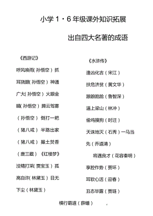 小学1-6年级课外知识拓展出自四大名著的成语.docx