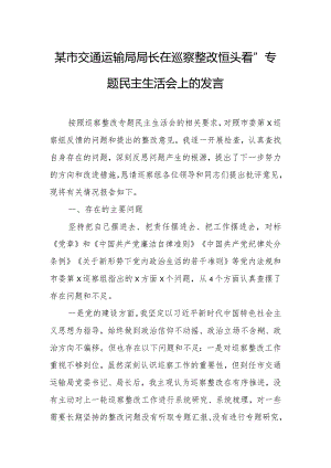 某市交通运输局局长在巡察整改“回头看”专题民主生活会上的发言.docx