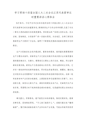 学习贯彻十四届全国人大二次会议江苏代表团审议时重要讲话心得体会.docx