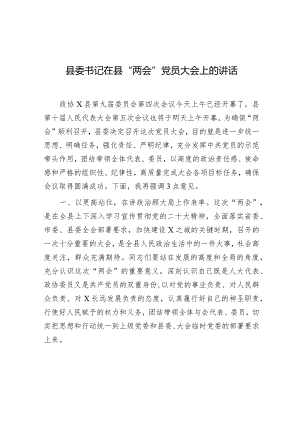 在“两会”党员大会上的讲话（县委书记）.docx