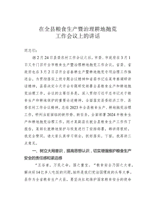 在全县粮食生产暨治理耕地抛荒工作会议上的讲话.docx