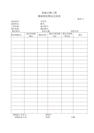 施表-93 锚索张拉锁定记录表.docx