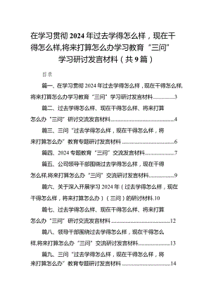 在学习贯彻2024年过去学得怎么样现在干得怎么样,将来打算怎么办学习教育“三问”学习研讨发言材料【9篇】.docx