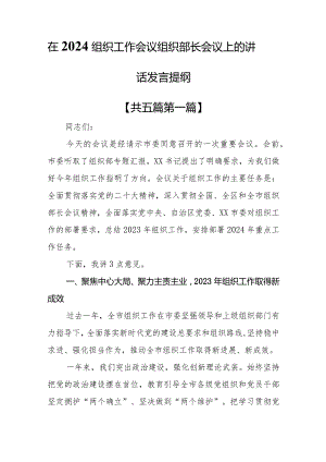 （5篇）在2024组织工作会议组织部长会议上的讲话发言提纲.docx
