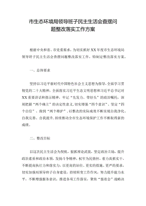 市生态环境局领导班子民主生活会查摆问题整改落实工作方案.docx