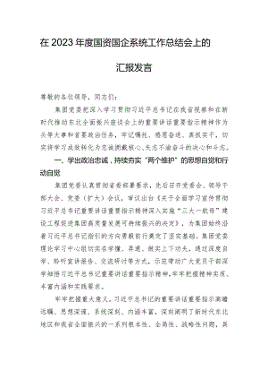 在2023年度国资国企系统工作总结会上的汇报发言.docx