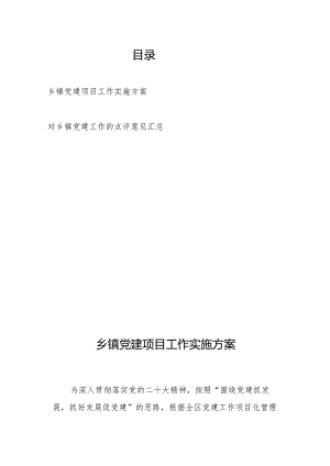乡镇党建项目工作实施方案和对乡镇党建工作的点评意见汇总.docx