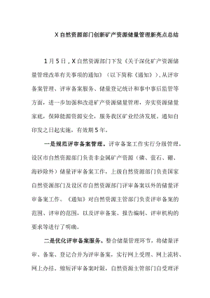 X自然资源部门创新矿产资源储量管理新亮点总结.docx