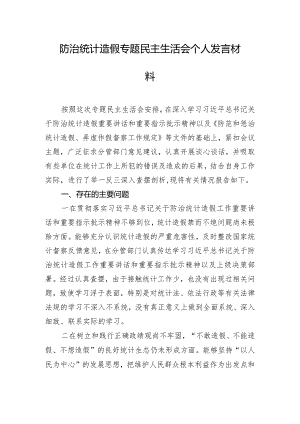 防治统计造假专题民主生活会个人发言材料.docx