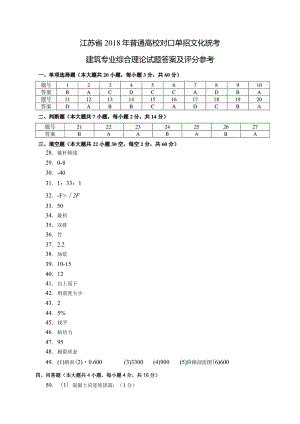 建筑2018年江苏对口单招文化综合理论试卷答案.docx