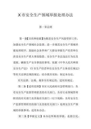 X市安全生产领域举报处理办法.docx