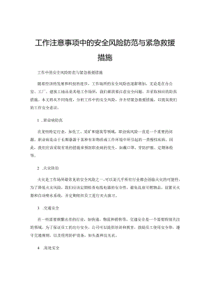 工作注意事项中的安全风险防范与紧急救援措施.docx