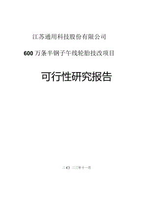 江苏通用科技股份有限公司600万条半钢子午线轮胎技改项目可行性研究报告.docx