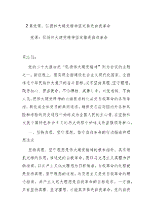 2篇党课：弘扬伟大建党精神 坚定推进自我革命.docx