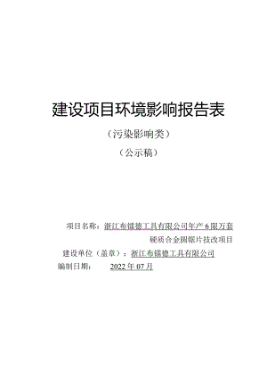 浙江布镭德工具有限公司年产600万套硬质合金圆锯片技改项目环评报告.docx