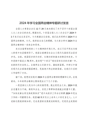 2024年学习全国两会精神专题研讨发言心得体会.docx