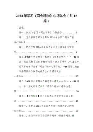 2024年学习《两会精神》心得体会精选15篇.docx