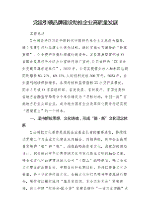 2024年公司党建引领品牌建设助推企业高质量发展工作总结.docx