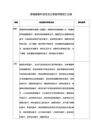 疼痛康复科项目及分级医师授权汇总表.docx