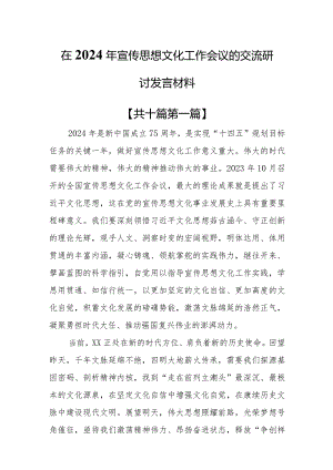 （10篇）在2024年宣传思想文化工作会议的交流研讨发言材料.docx