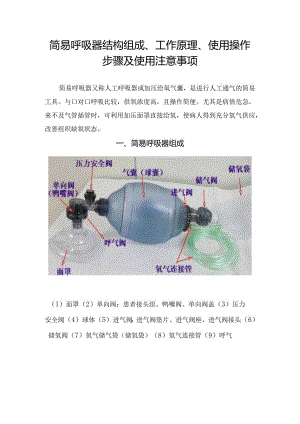 简易呼吸器结构组成、工作原理、使用操作步骤及使用注意事项.docx