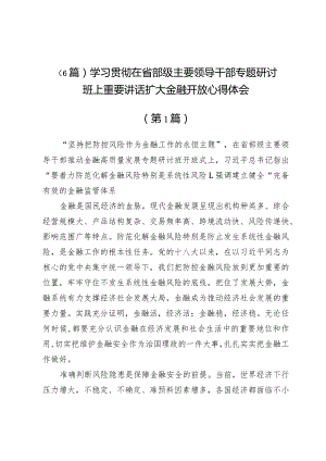 （6篇）学习贯彻在省部级主要领导干部专题研讨班上重要讲话扩大金融开放心得体会.docx
