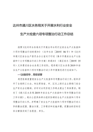 达州市通川区水务局关于开展水利行业安全生产大检查六项专项整治行动工作总结.docx