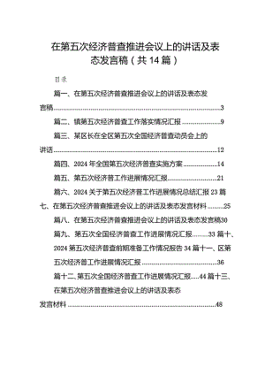 在第五次经济普查推进会议上的讲话及表态发言稿14篇(最新精选).docx